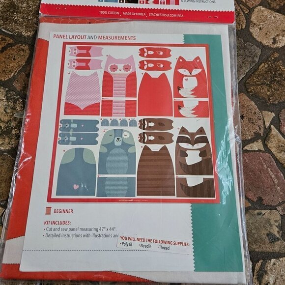 Moda Cut & Sew Forest Animal Plush Kit, DOES NOT INCLUDE poly-fil needle thread - Picture 2 of 9